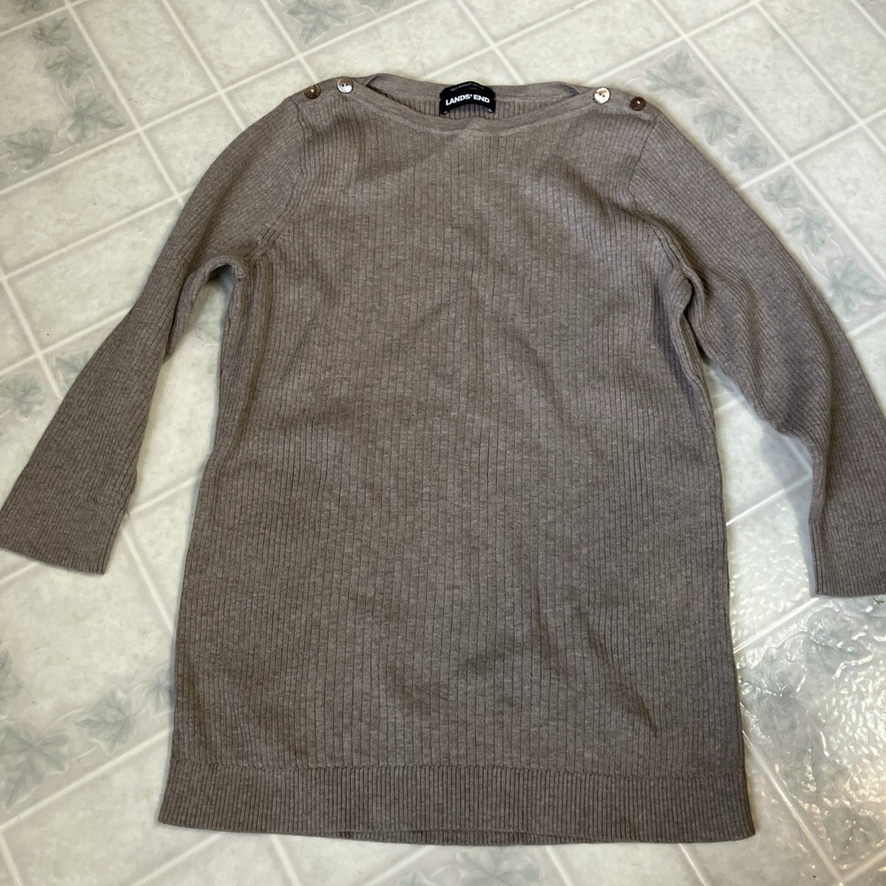 lands' end tan 3/4 sleeve boat neck sweater Button neck Size small neutral